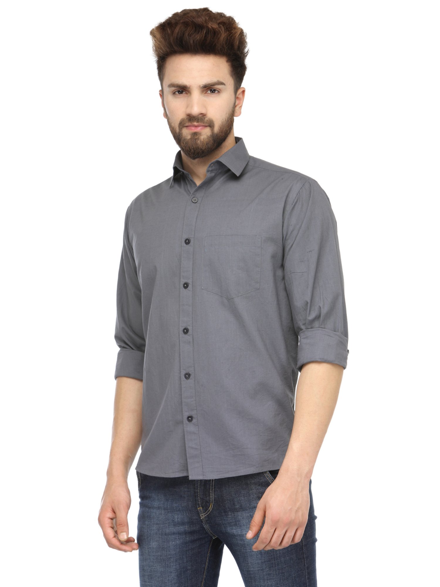 Jainish Grey Cotton Regular Fit Shirt