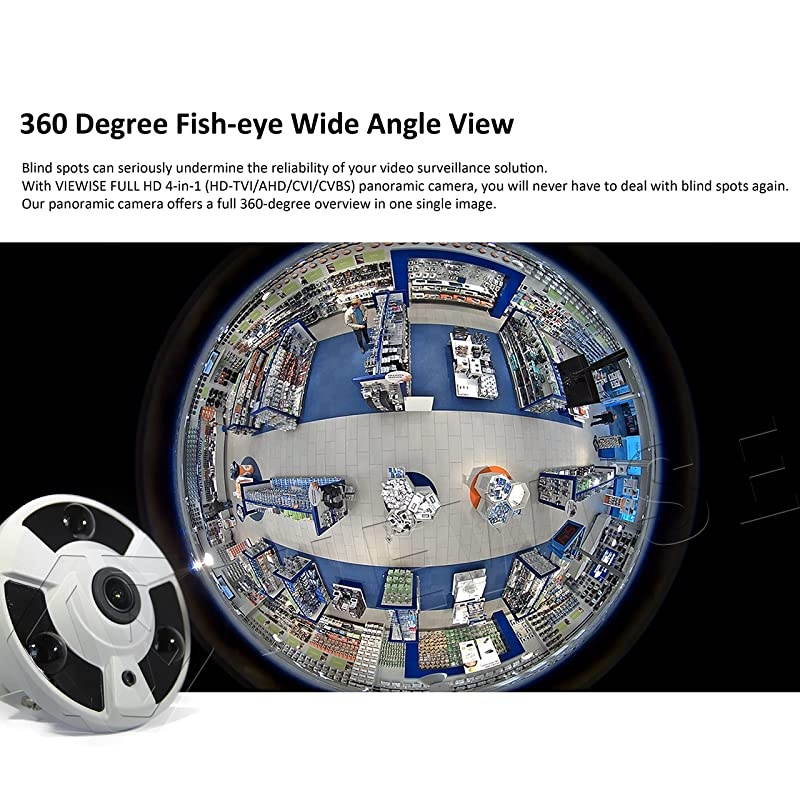 Analog HD 1080P 2MP 360 Degree Security Surveillance Wired Camera Fisheye 1.7mm Lens Wide Angle Panoramic Indoor Dome Camera 4 in 1 ( TVI / AHD / CVI / Anaolog) IR 15FT Nightvision DC12V