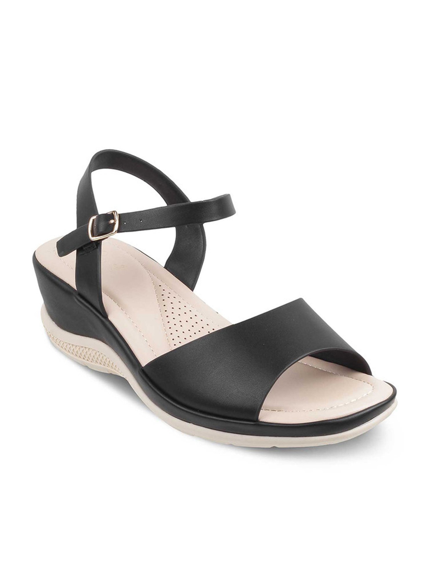 Tresmode Women's Black Ankle Strap Wedges