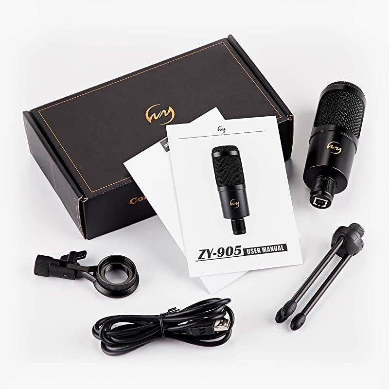 USB Microphone  PC Condenser Mic for Mac or Windows Laptop and Computer ZY905 Desktop Microphone for Gaming Recording Live Streaming YouTube Videos Black