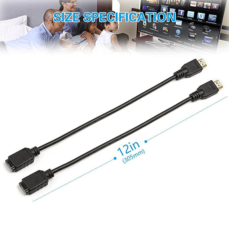 HDMI CableHDMI Extension Cable Male to Female Extender CableHigh Speed HDMI CableHDMI Extension for TV StickRoku Streaming StickChromecast12 Inch Pack of 2