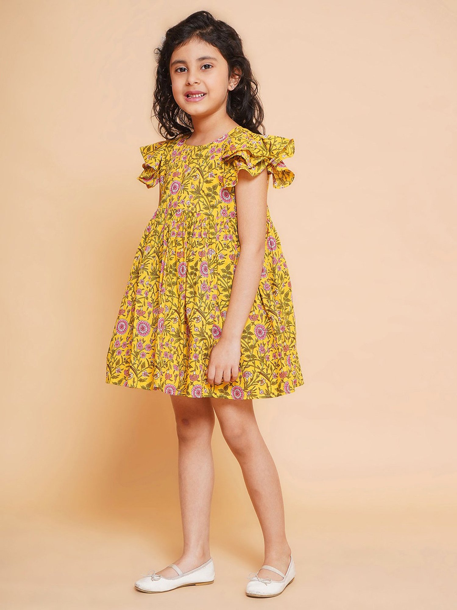Little Bansi Kids Yellow Floral Print Dress