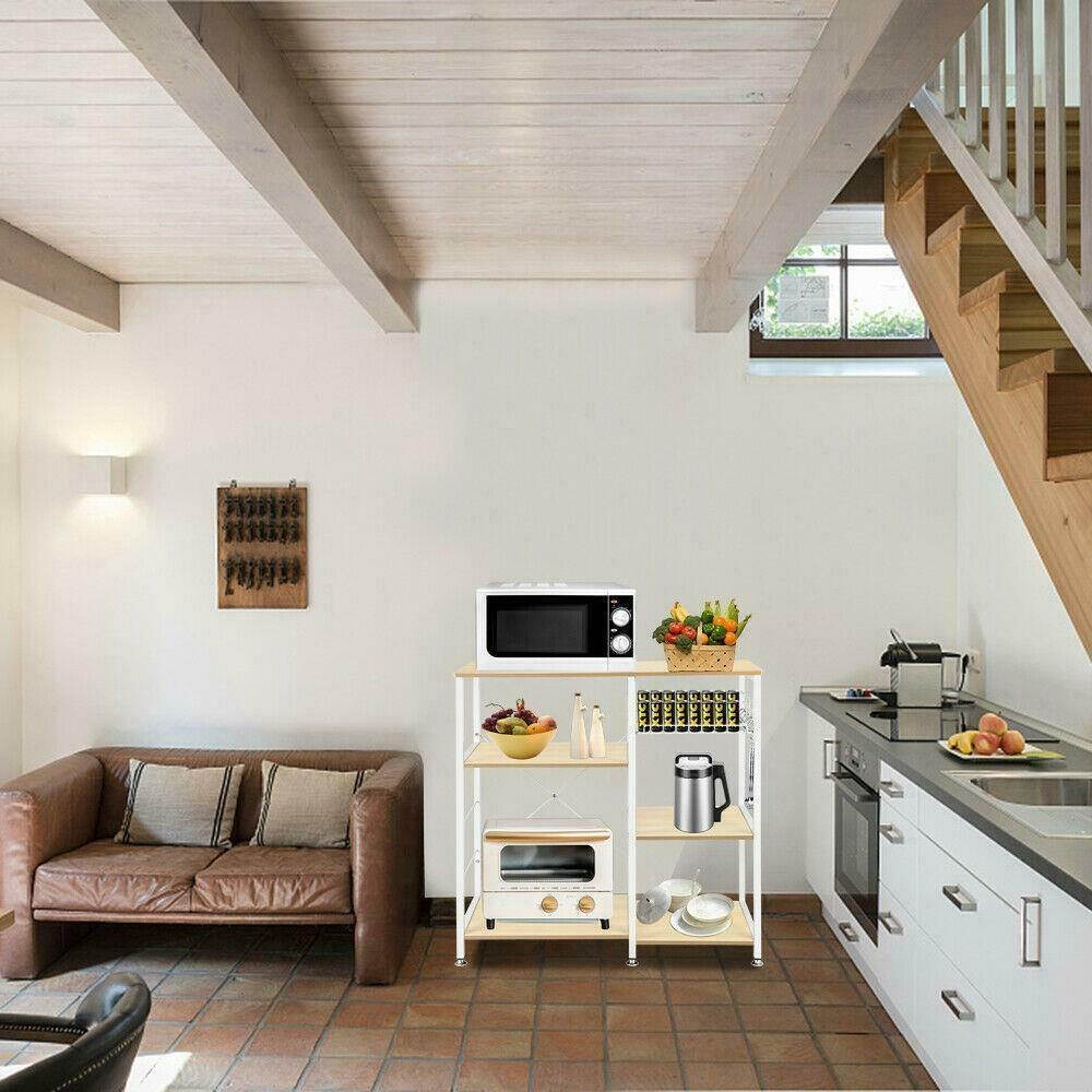 Kitchen 3-Tier Microwave Stand Bakers Rack Shelf Shelves W/ Storage 5 Hooks