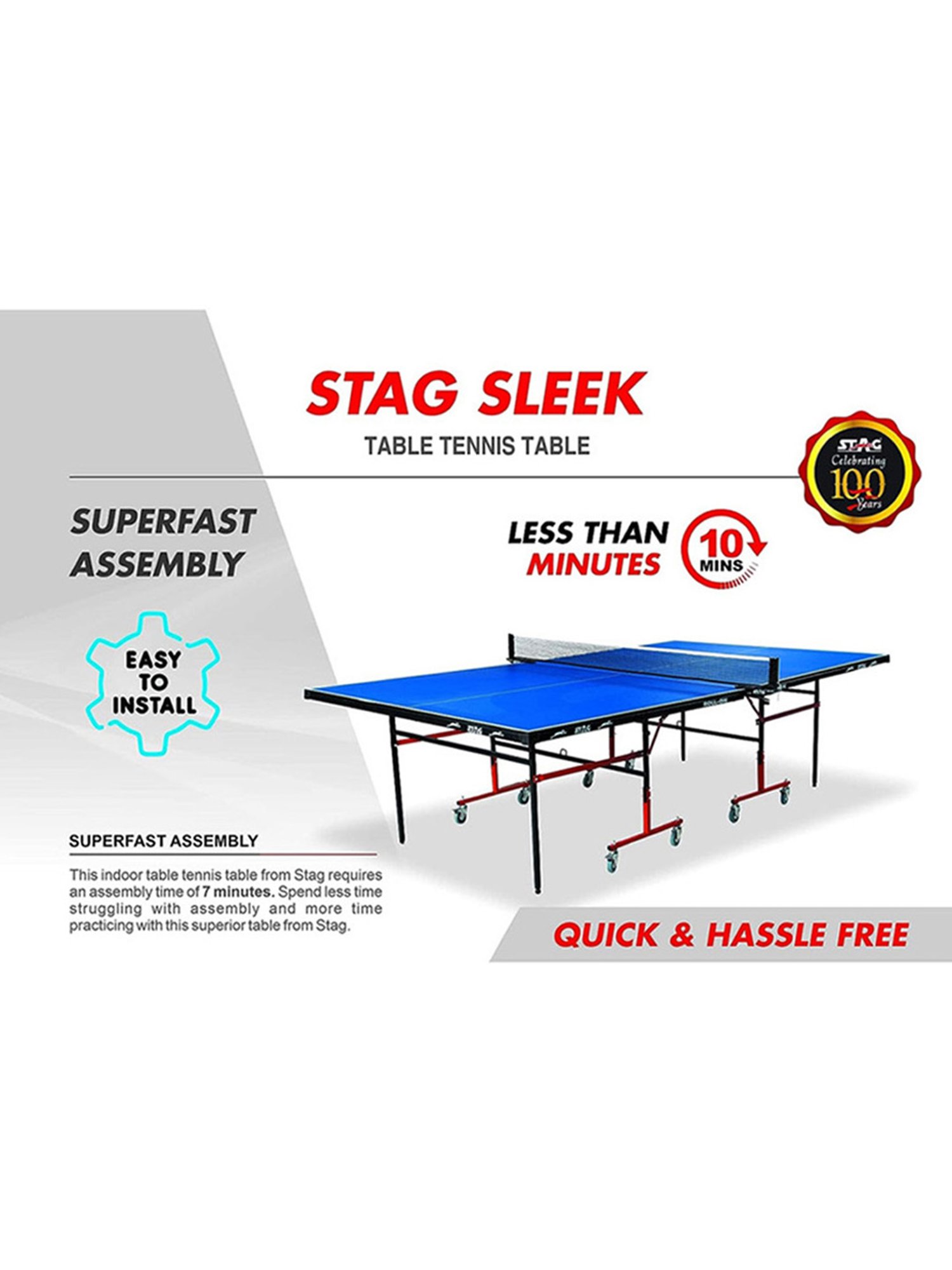 Stag Global Top Thickness 16 mm Sleek Table Tennis Table with Net Set (Blue)