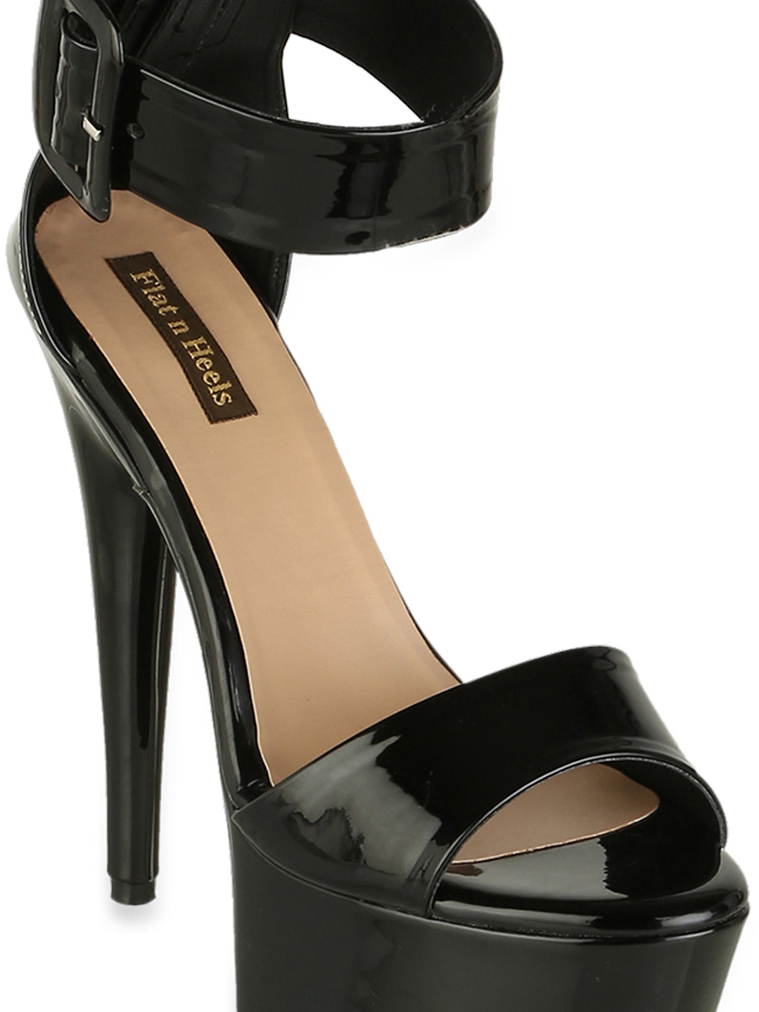 Flat N Heels Women's Black Ankle Strap Stilettos