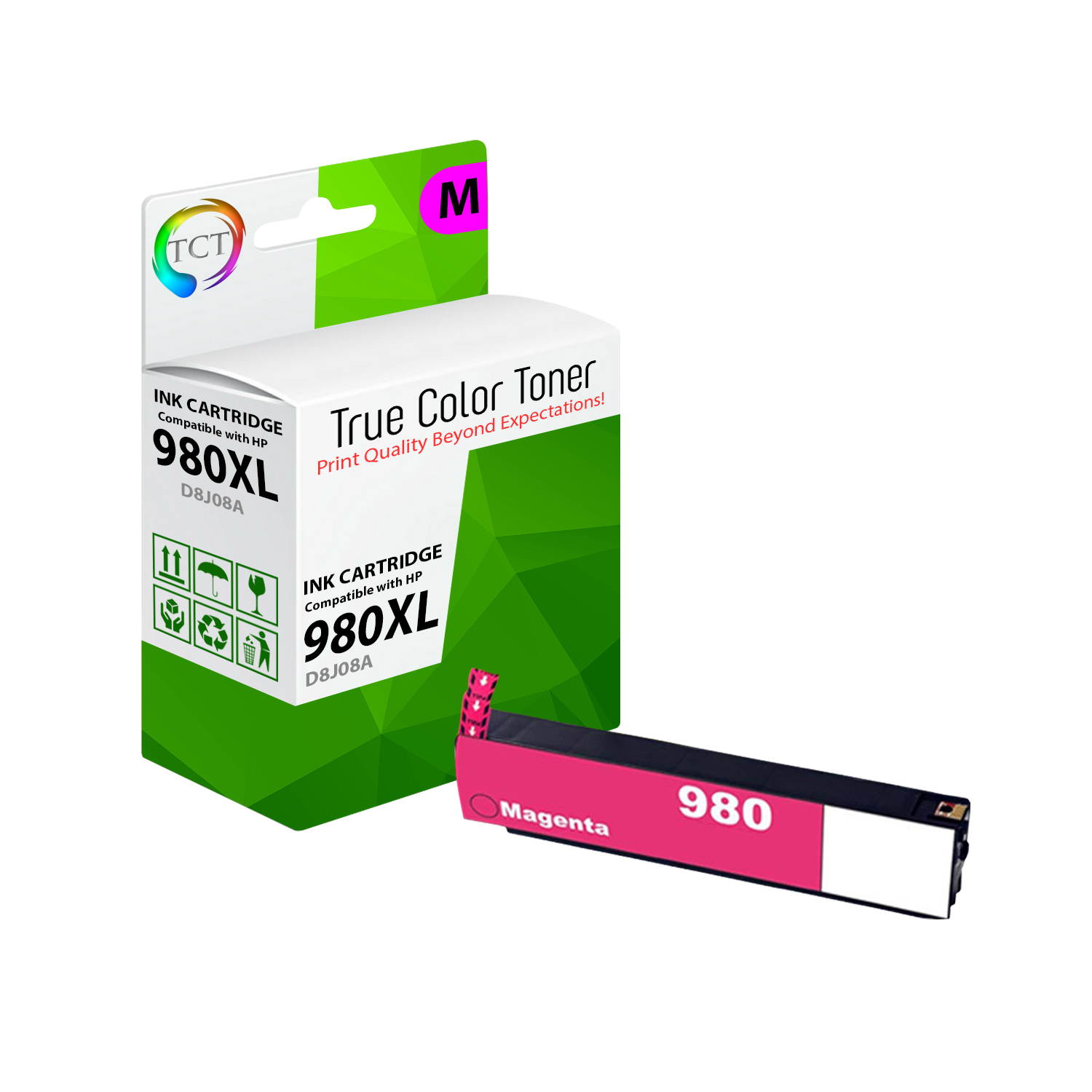 TCT Compatible Ink Cartridge Replacement for HP 980 works with HP OfficeJet Enterprise X555dn X555xh X585dn X585f X585z Printers (Black D8J10A, Cyan D8J07A, Magenta D8J08A, Yellow D8J09A ) - 4 Pack