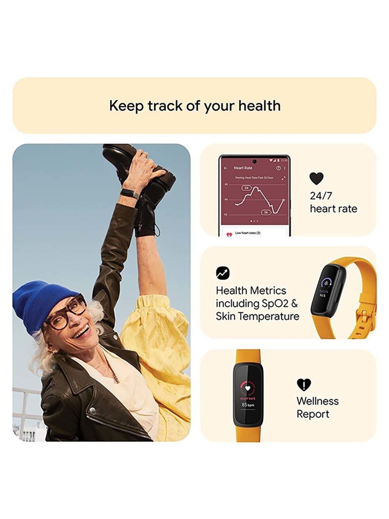 Fitbit Inspire 3 Health & Fitness Tracker Smartband (Morning Glow / Black)