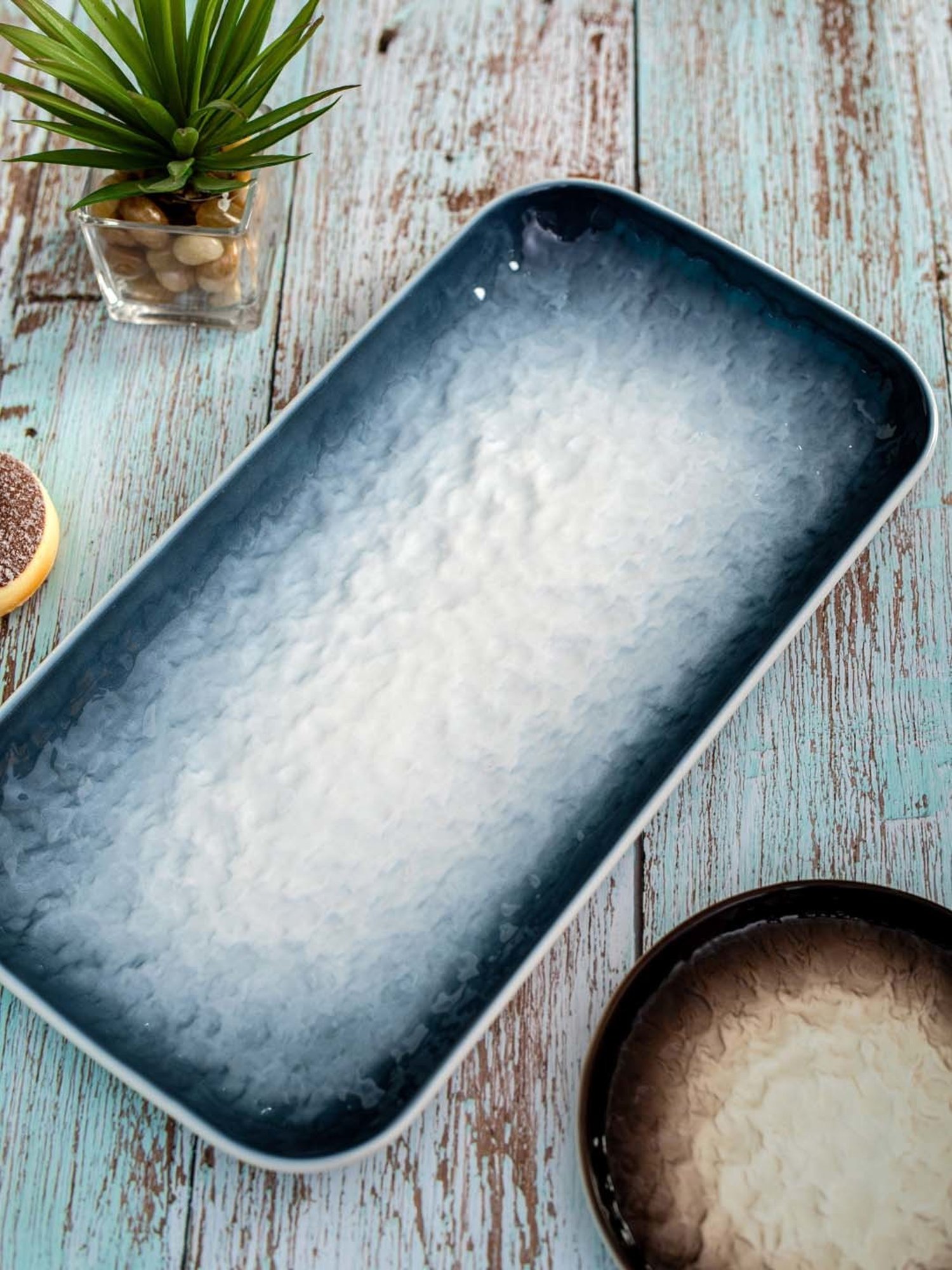 White Gold White & Blue Porcelain Rectangle Serving Platter