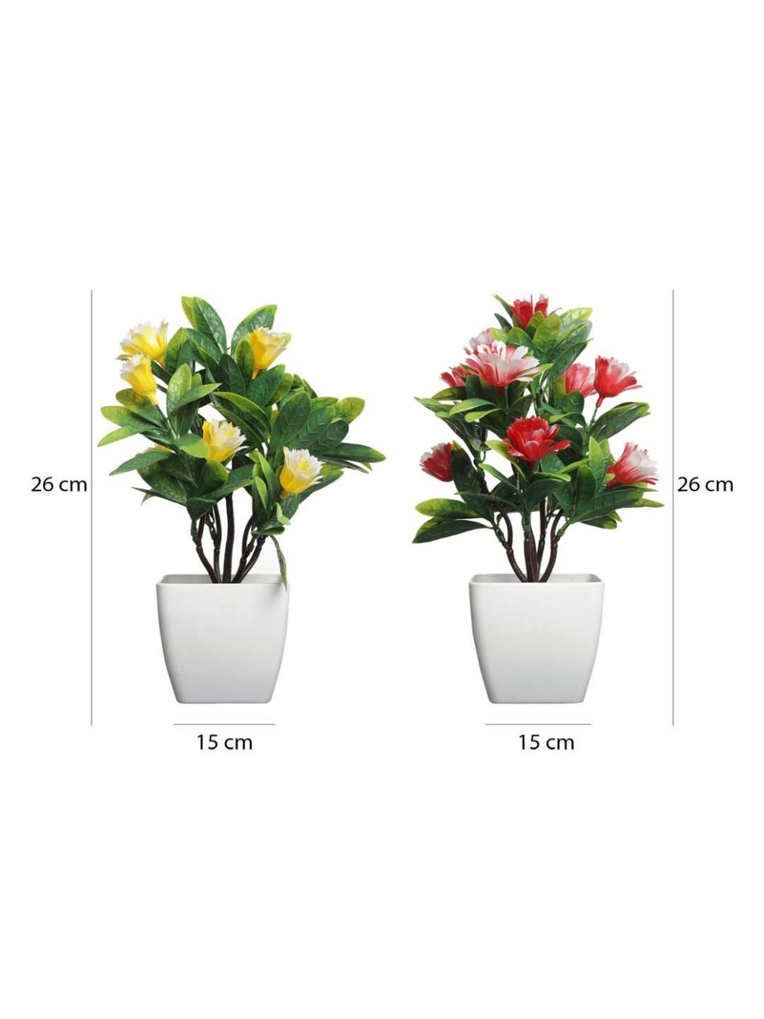 Foliyaj Red & Yellow Plastic Artificial Bonsai Trees - Set of 2