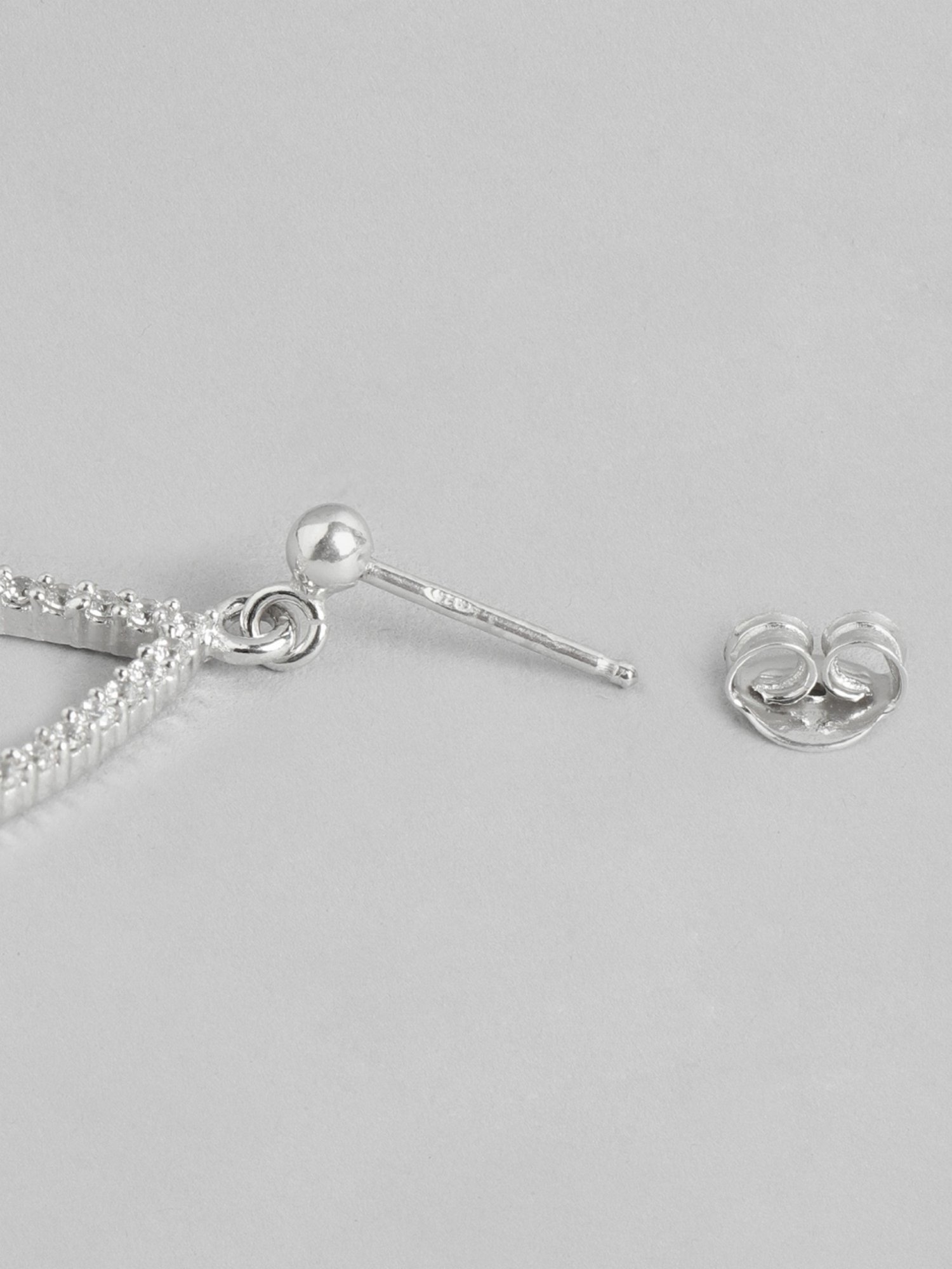 Zavya 92.5 Sterling Silver CZ Studded Rhodium-Plated Hanging Stud Earrings for Women