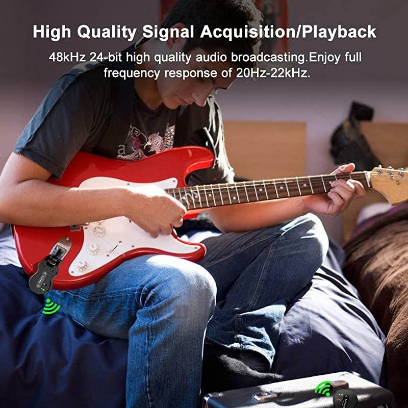 5.8Hz Wireless Guitar System Wireless Audio Electric Guitar Transmitter Receiver 4 Channels Transmission Range High Frequency Battery Rechargeable