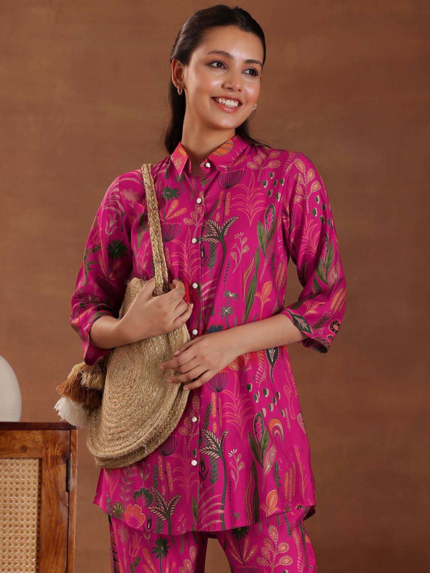 Libas Pink Printed Silk Blend Co-Ords