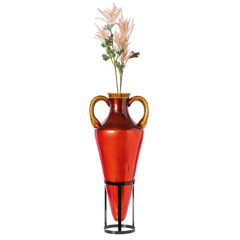 Uniquewise Roman Style Large Pointed Amphora 35" Tall Floor Vase on Metal Tripod Stand, Red and Gold