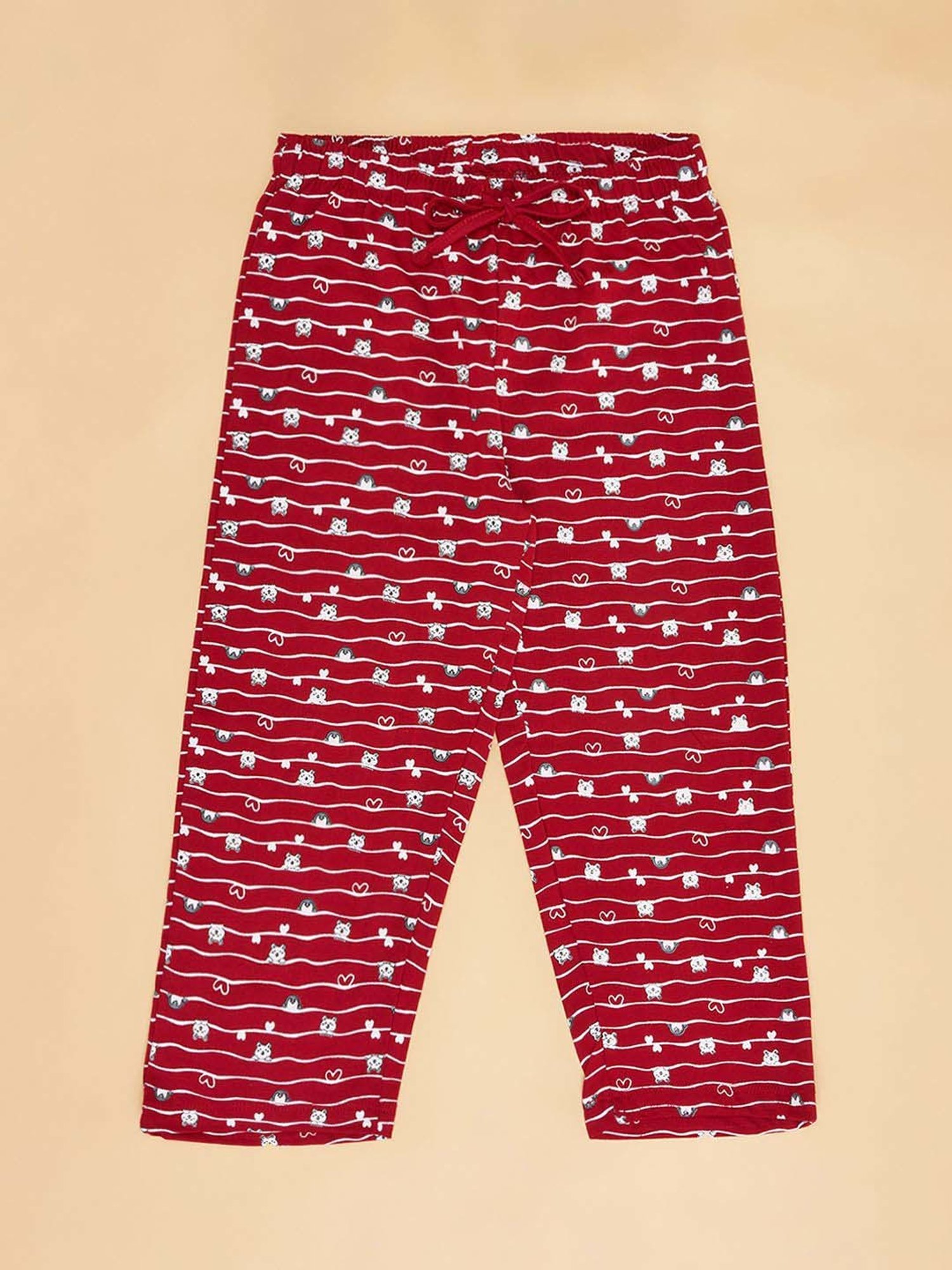 YU by Pantaloons Girls Maroon & Navy Cotton Printed Pajamas (Pack of 2)