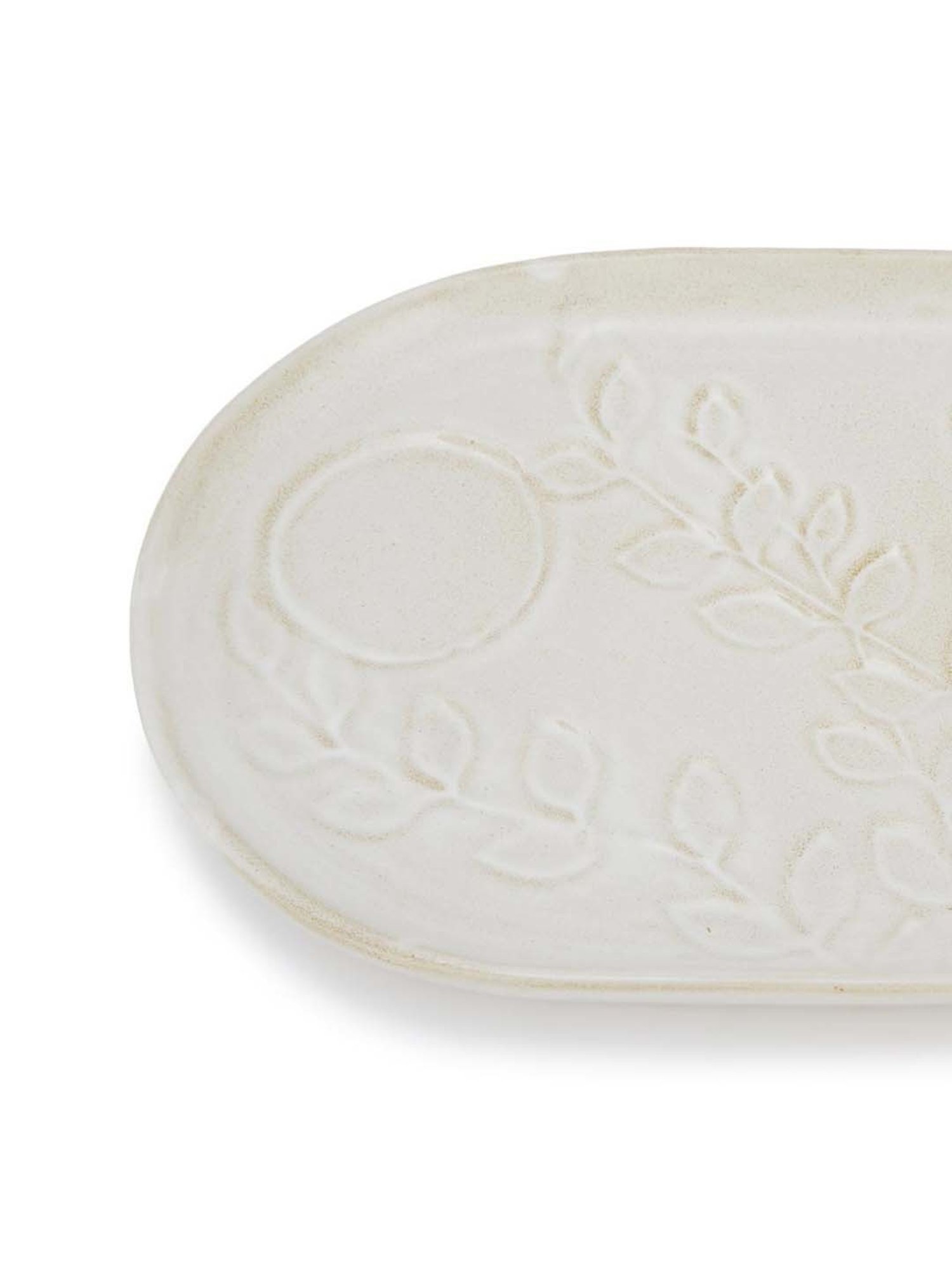 Fabindia Anaarbagh White Ceramic 1 Platters & 1 Dip Bowl