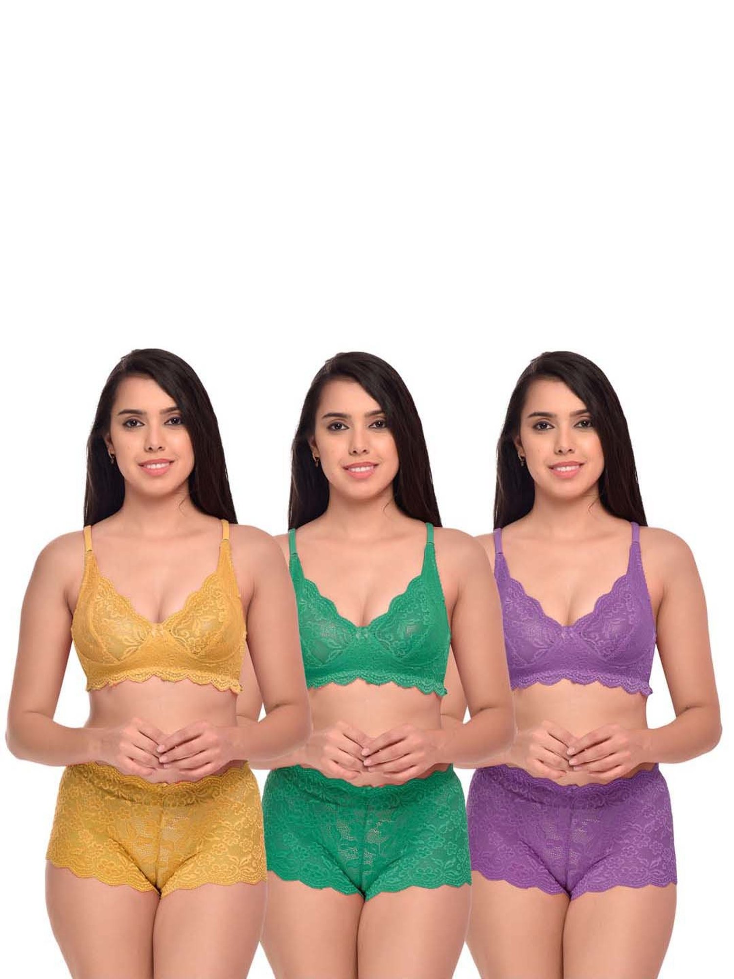 mod & shy Black Self Pattern Lingerie Set