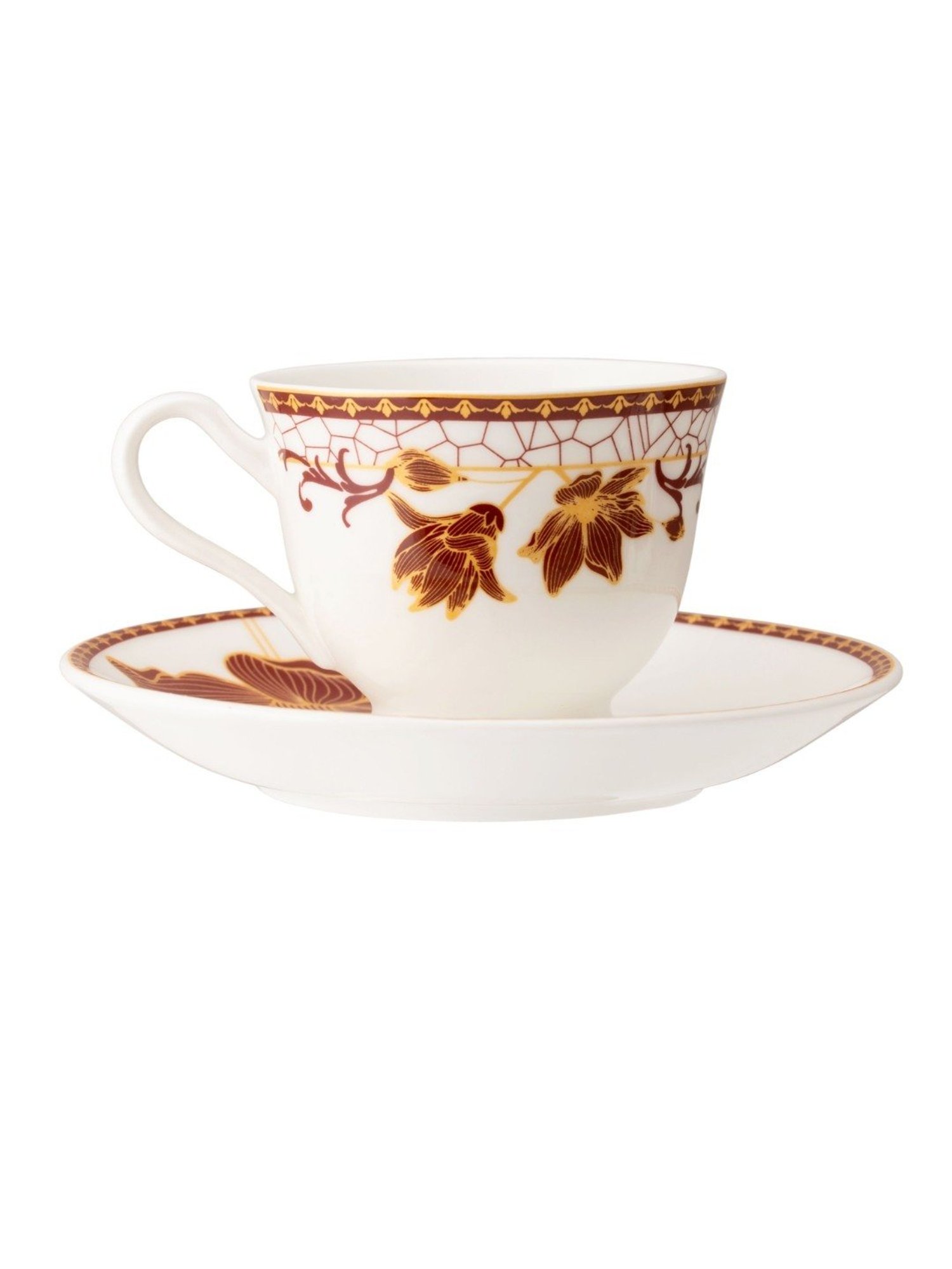 JCPL Fine Printed Maroon Ceramic Cup & Saucer 180 ml - Set of 12