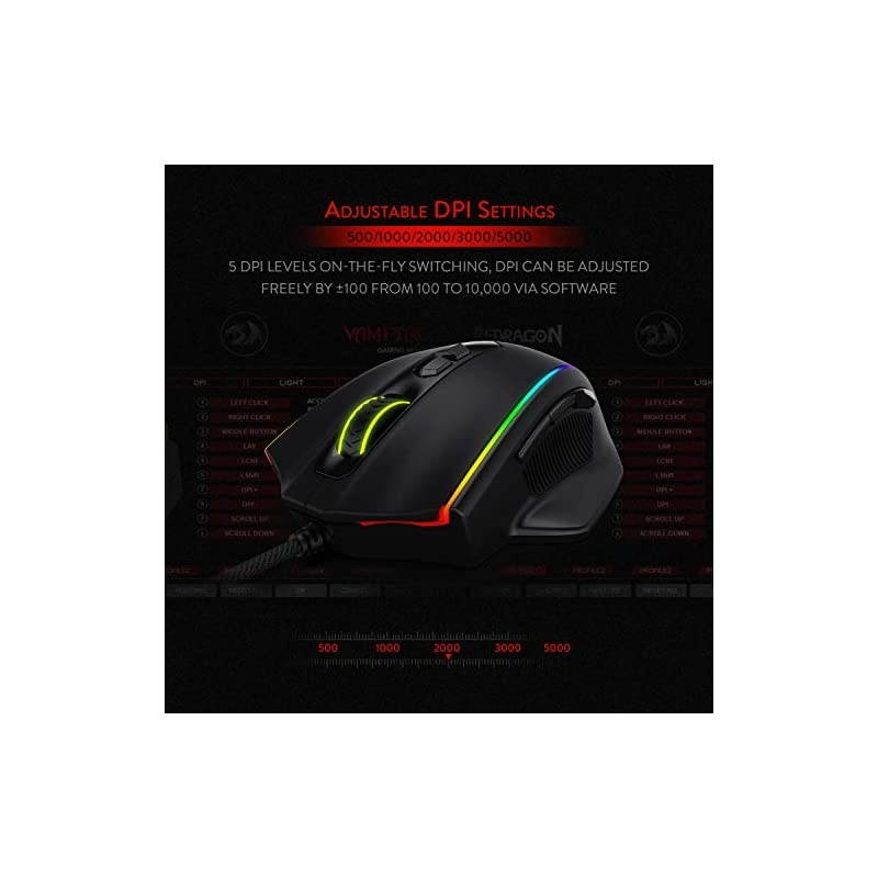 M720 Vampire RGB Gaming Mouse, 10,000 DPI Adjustable Wired Optical Gaming Mouse, Comfortable Grip Ergonomic with 8 Programmable Buttons