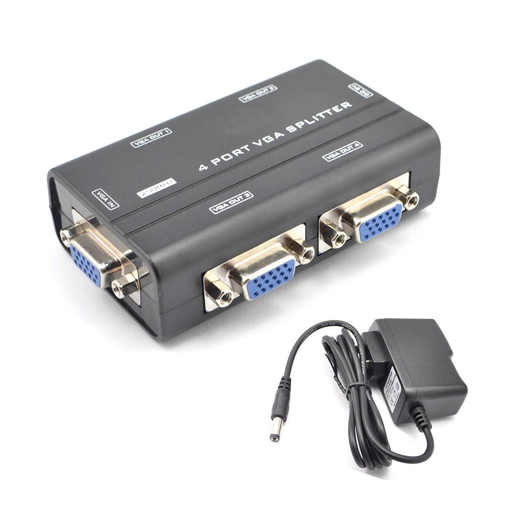 Mini 1 to 4 Port VGA Splitter Amplifier Video Monitor TV Projector Boosting 250M