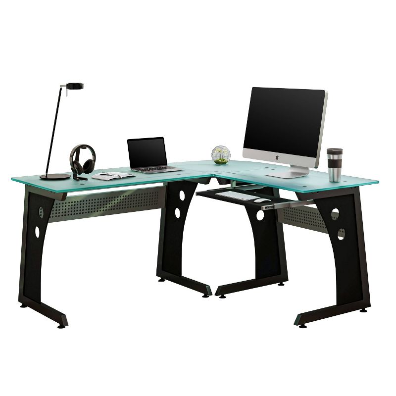 Large L-Shape Desk with Frosted Glass - Techni Mobili