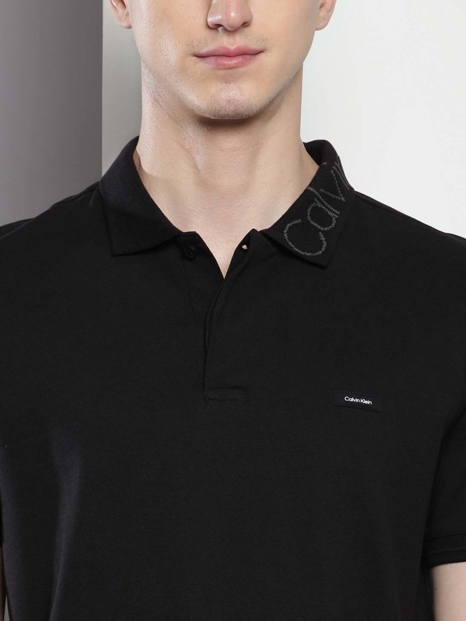 Calvin Klein Black Cotton Regular Fit Polo T-Shirt