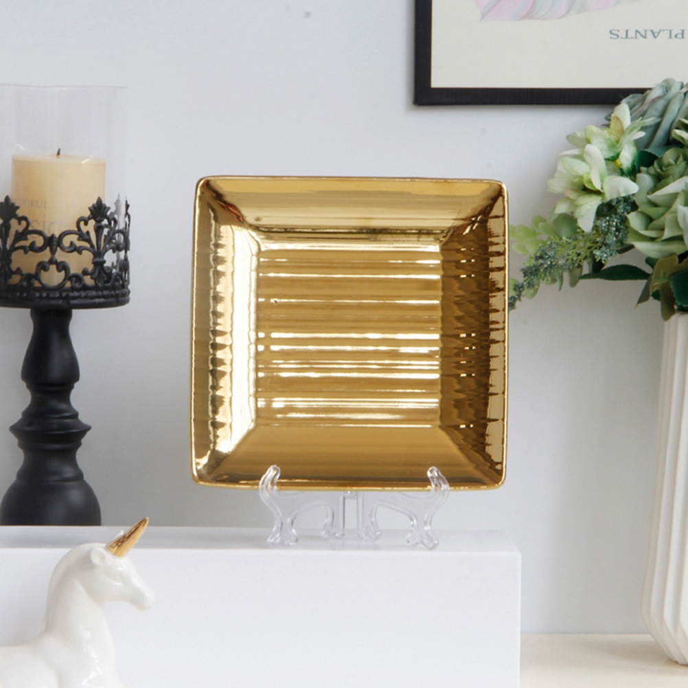 999666Newegg-reoetmall-US1PC Exquisite Desktop Decorative Plate Chic Square Decorative Plate Fashion Square Shape Decor Plate Square Cosmetic Decoration Plate for Home Store Hotel