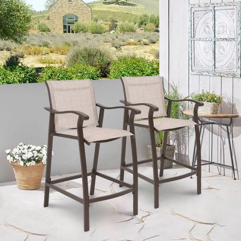 2pc Outdoor Counter Height Aluminum Bar Stools - Beige - Crestlive Products