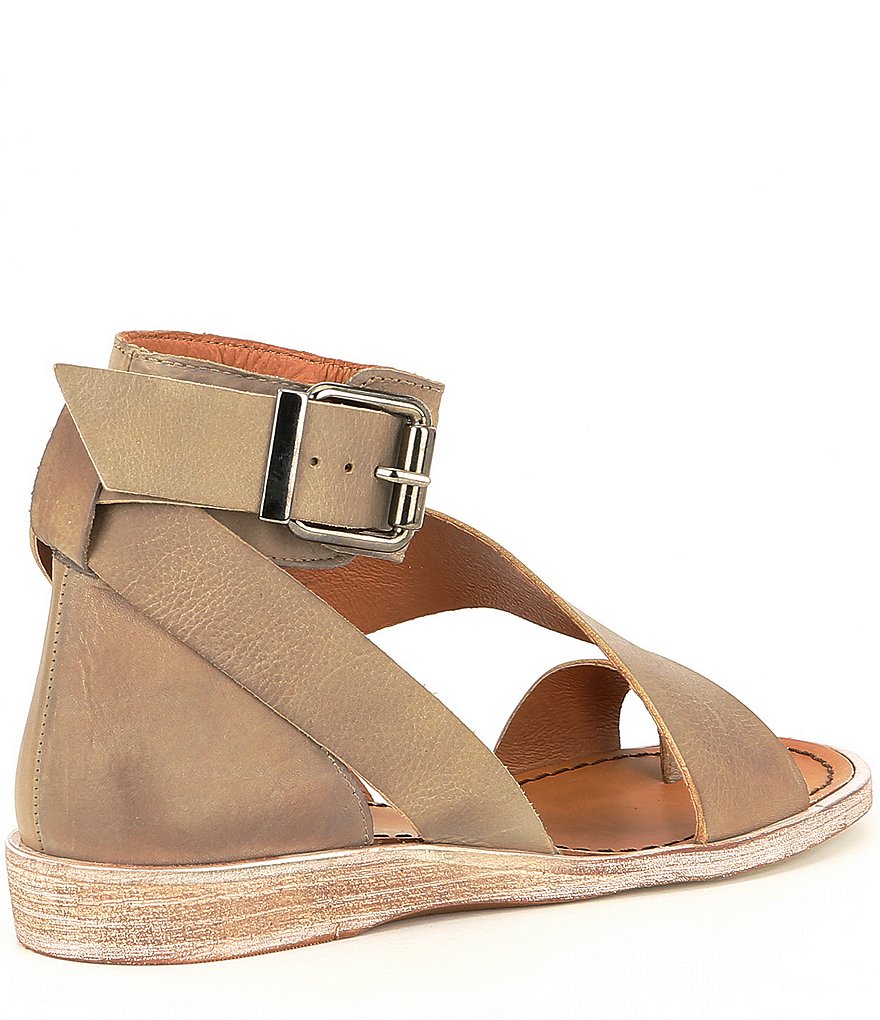 Free People Vale Leather Asymmetrical Toe Loop Ankle Strap Sandals