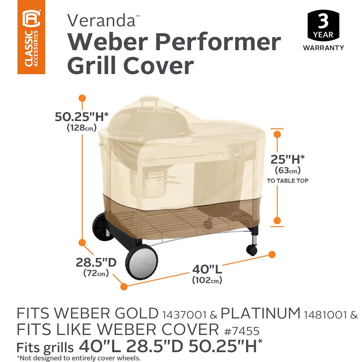 Classic Veranda Weber Performer 55-411-011501-00 Patio BBQ Grill Cover, Pebble