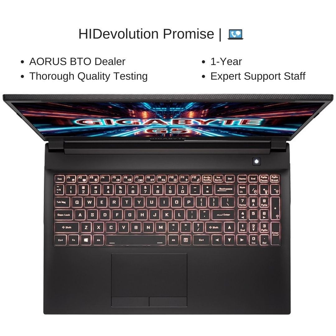 [2021] HIDevolution Gigabyte G5 GD-51US123SH 15.6" FHD 144Hz, 2.7 GHz i5-11400H, RTX 3050, 16 GB 3200MHz RAM, 512 GB PCIe SSD