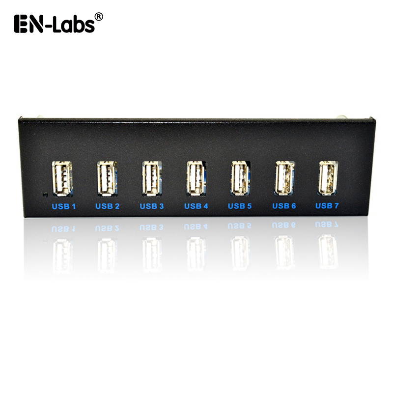 EnLabs FP525U27M PC Case 5.25 inch front panel 7 Ports USB 2.0 USB Hub w/ SATA 15pin Power Connecor(USB 2.0 9pin Connector & 2ft Adapter Cable)