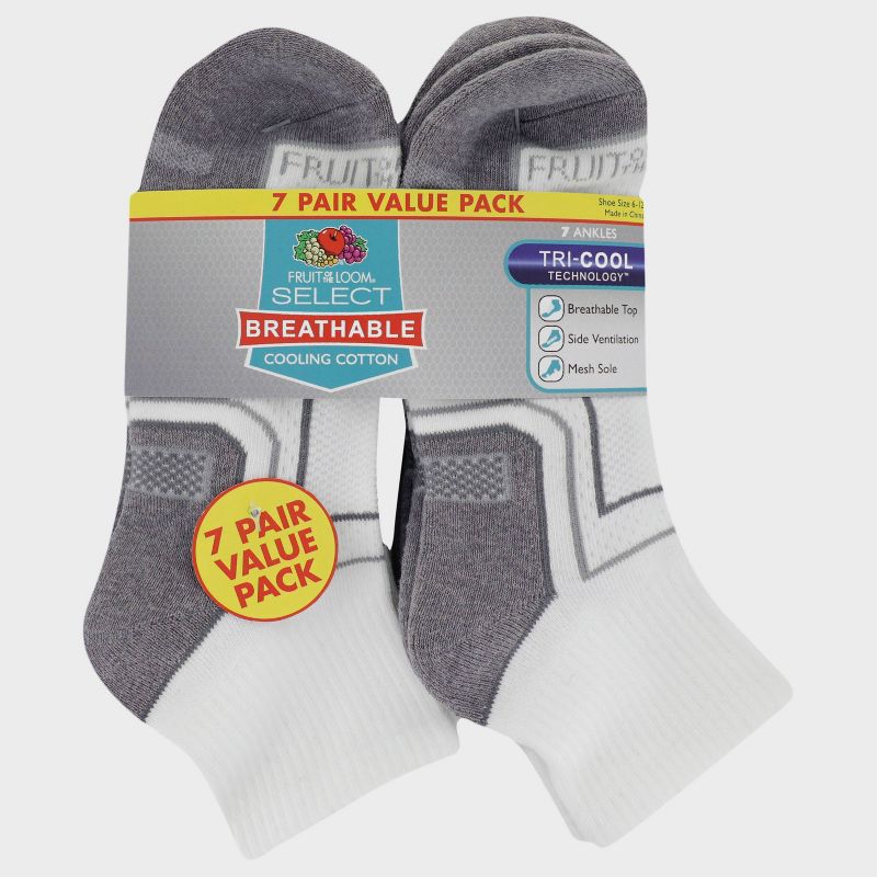 Fruit of the Loom Men's 7pk Cotton Pack Ankle Socks - White 6-12
