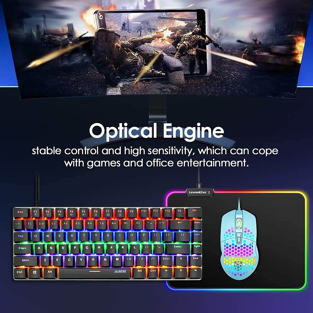 Ergonomic Lightweight Gaming Mouse Wired Honeycomb Hollow RGB Streamer 4000 DPI Programming Optical Sensor Pixert 3325 78G Gaming Mice for PC X-BOX PS4 Gamer