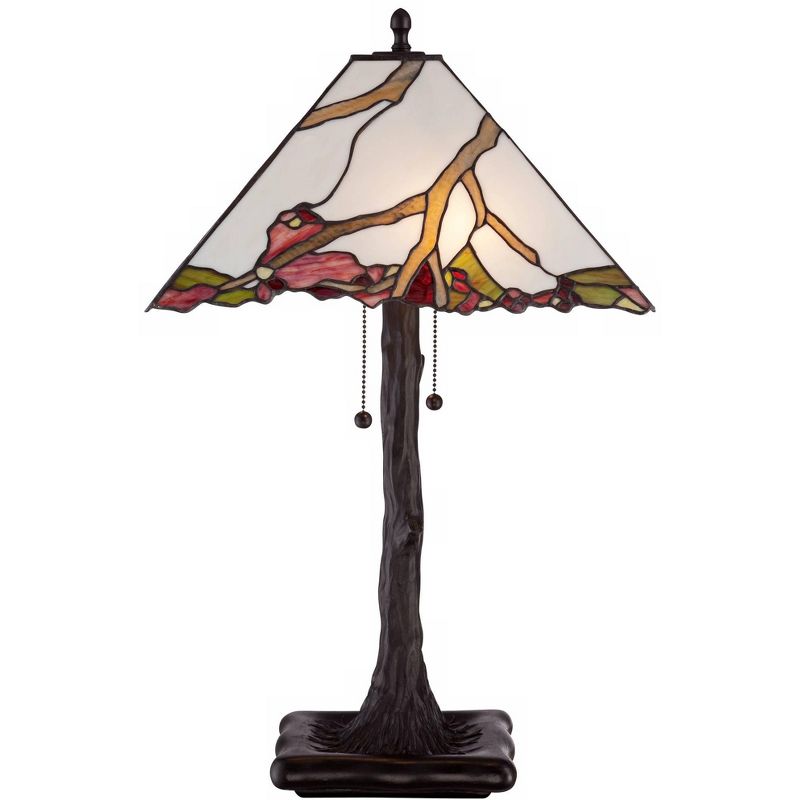 Robert Louis Tiffany Table Lamp Dark Bronze Cherry Blossom Stained Glass Shade for Living Room Family Bedroom Bedside Nightstand