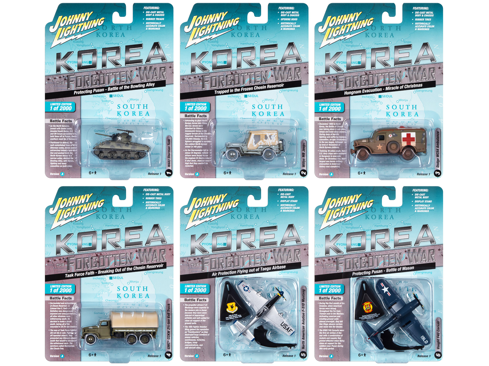 "Military" Set A of 6 pieces 2024 Release 1 Limited Edition Diecast Models by Johnny Lightning