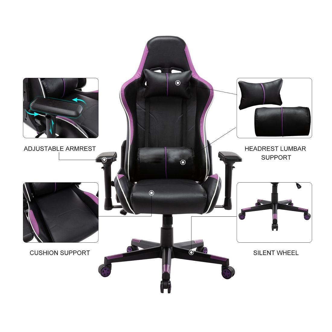 New High Back Swivel Chair Racing Gaming Chair Office Chair With Armrests & Pillows & Casters