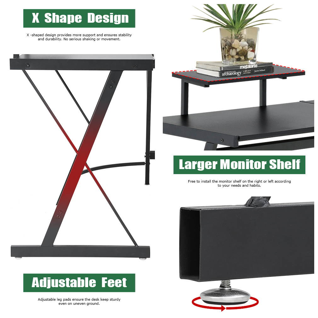 Computer Gaming L Shaped Desk Home Office Corner Writing Study Keyboard Girl Kids Student PC Modern Executive Table for Small Spaces,Black