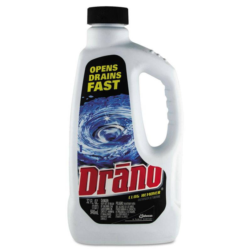 Drano CB001169EA Liquid Drain Cleaner, 32 oz. Safety Cap Bottle