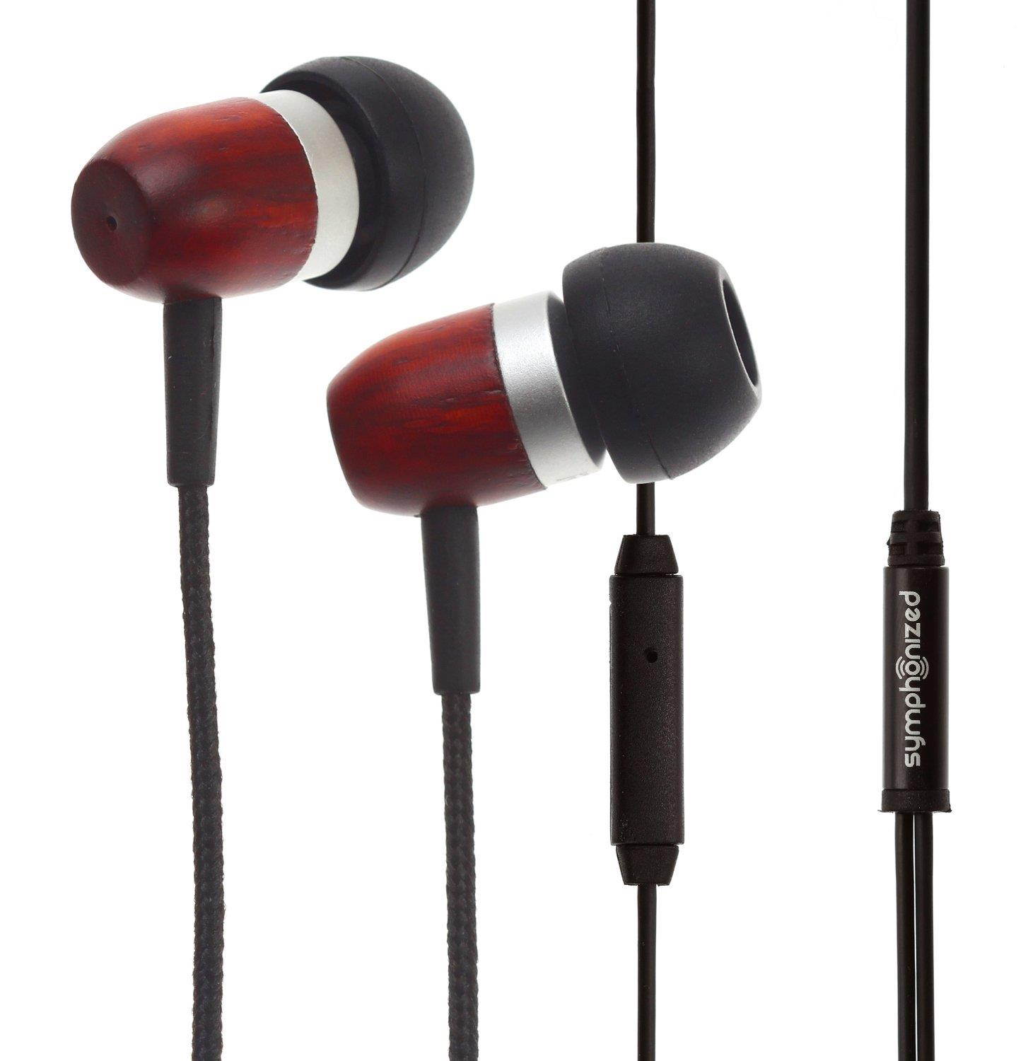 Symphonized GLXY Premium Genuine Wood In-ear Noise-isolating Headphones with Mic and Nylon Cable (Cherry)