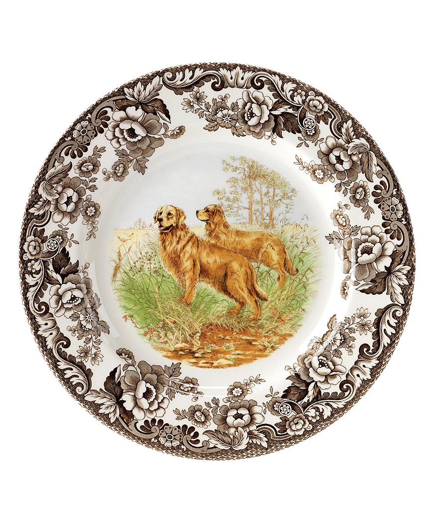 Spode Festive Fall Collection Woodland Hunting Dogs Gold Retriever Salad Plate