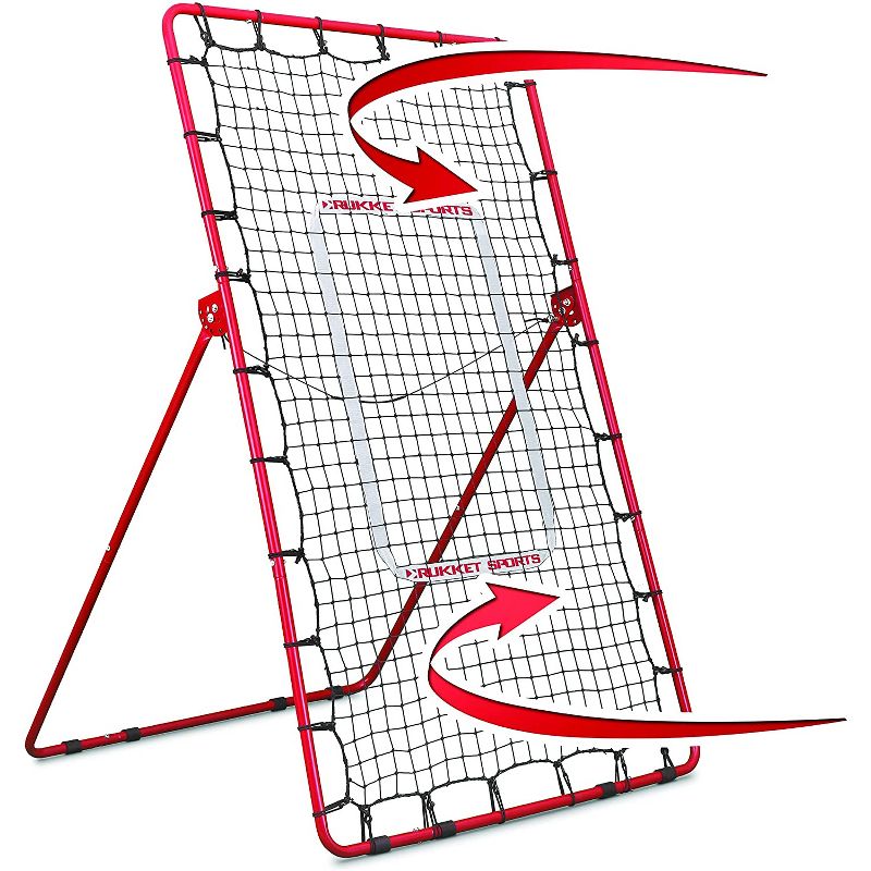 Rukket Sports Adjustable Pitch Back Baseball and Softball Rebounder Practice Throwing Net Screen, Red