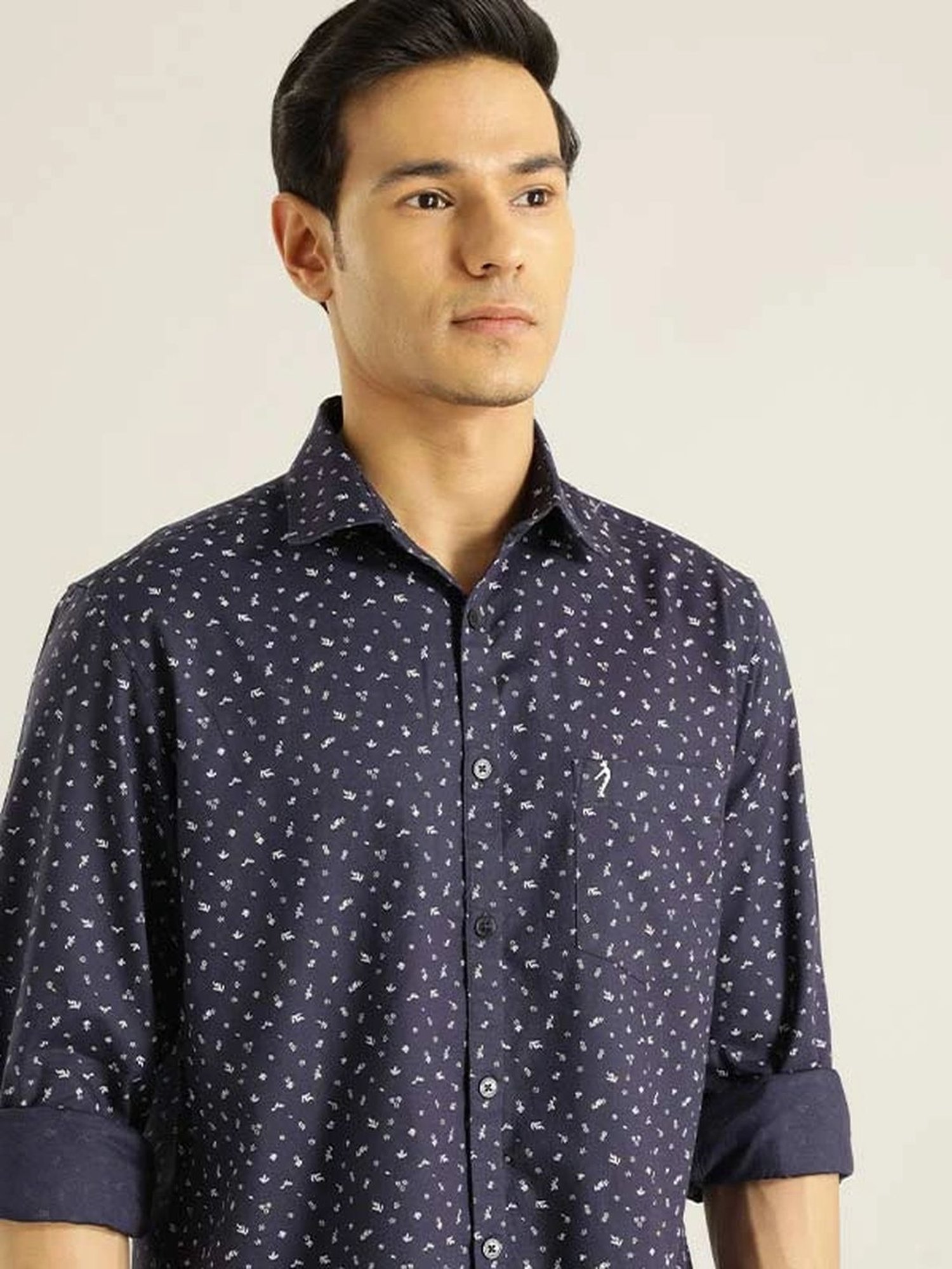 Indian Terrain Navy Slim Fit Printed Shirt