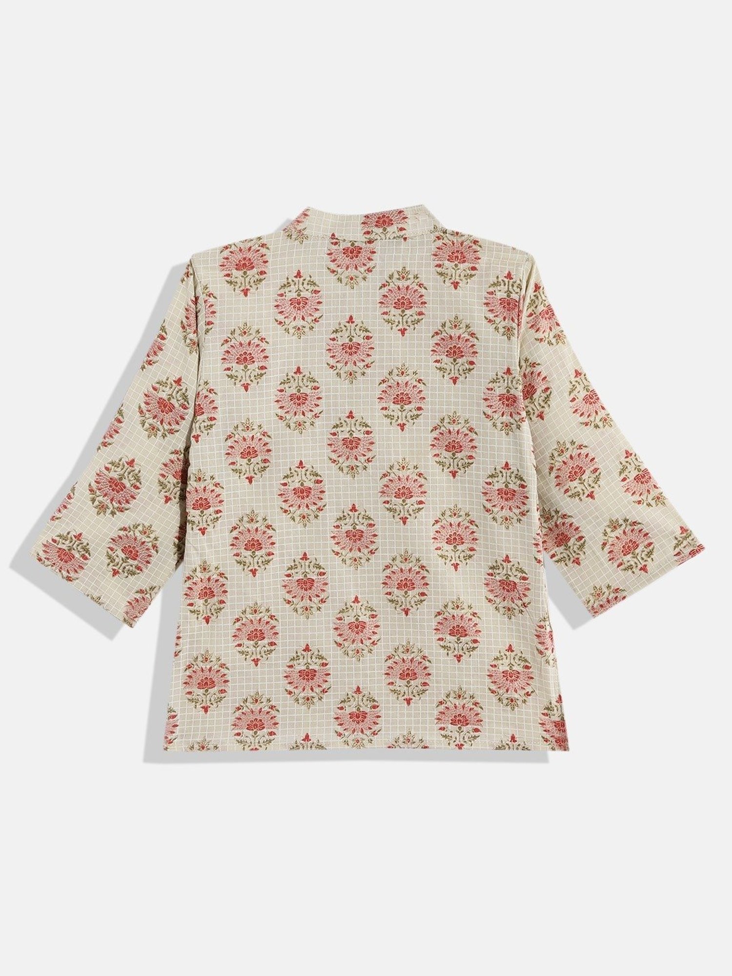 READIPRINT FASHIONS Kids Beige Floral Print Full Sleeves Kurta with Dhoti