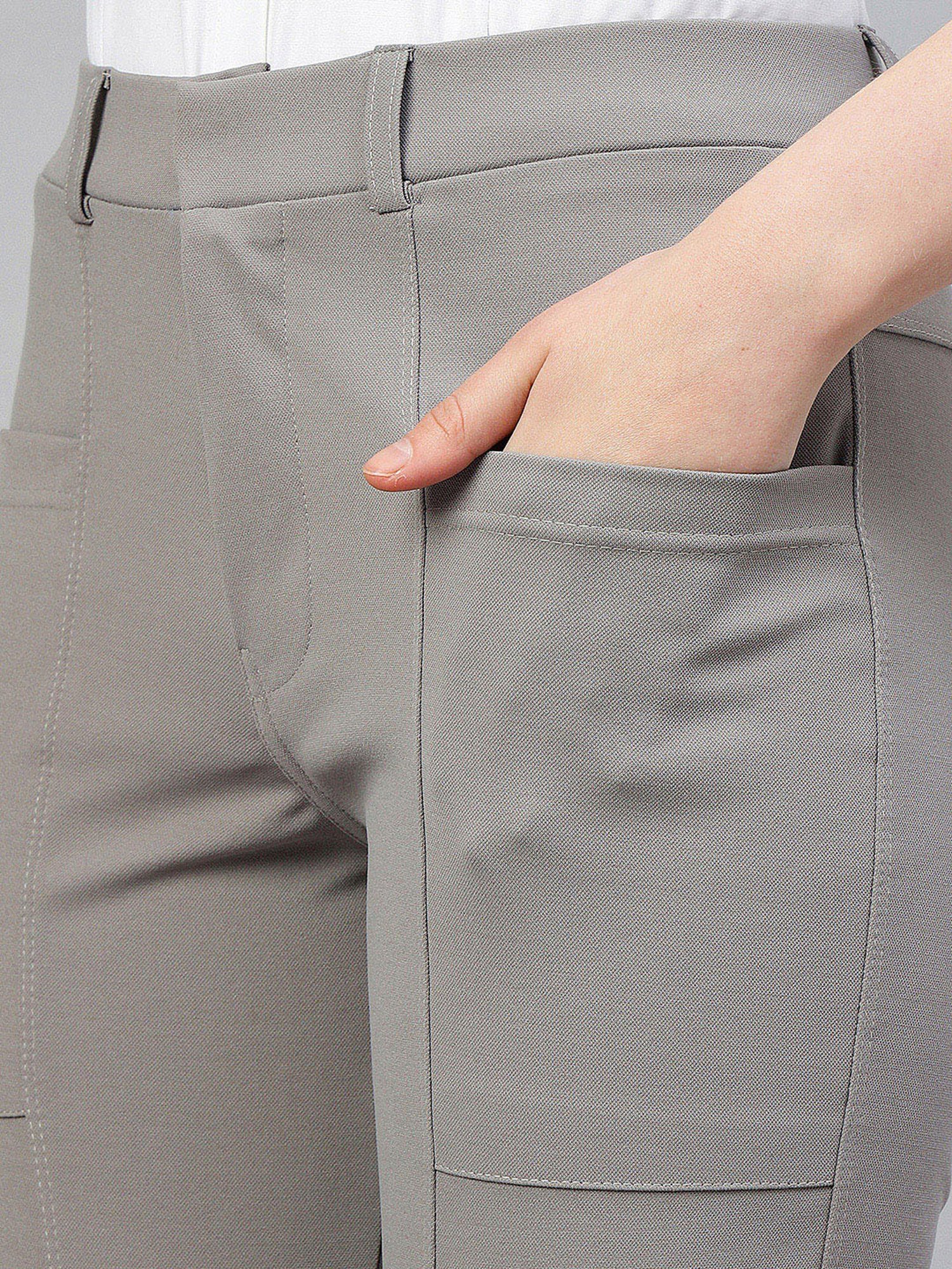 FITHUB Light Grey Slim Fit Mid Rise Trousers