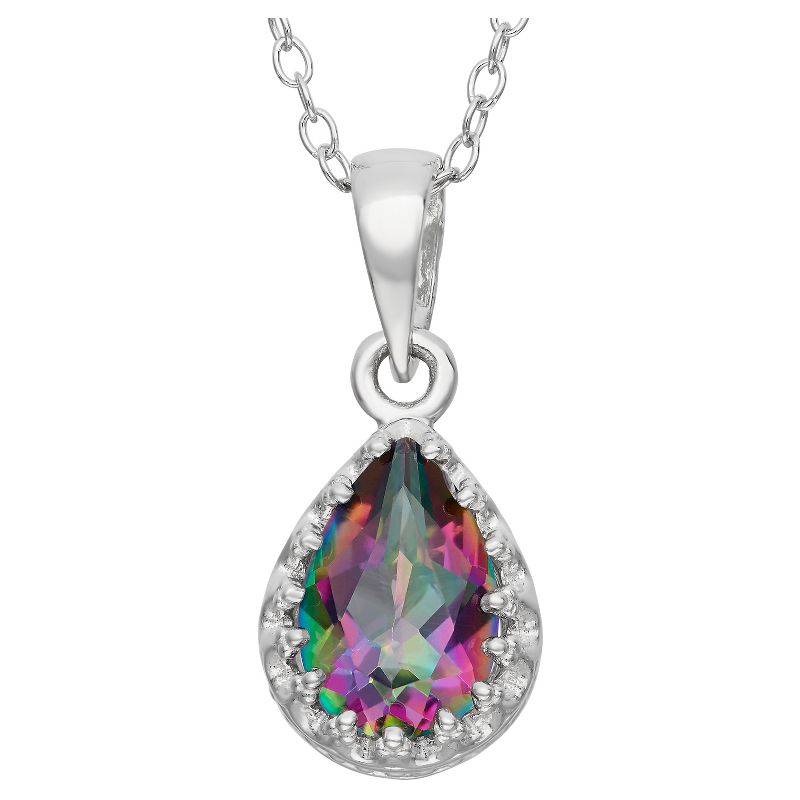 Pear-Cut Rainbow Green Topaz Crown Pendant in Sterling Silver
