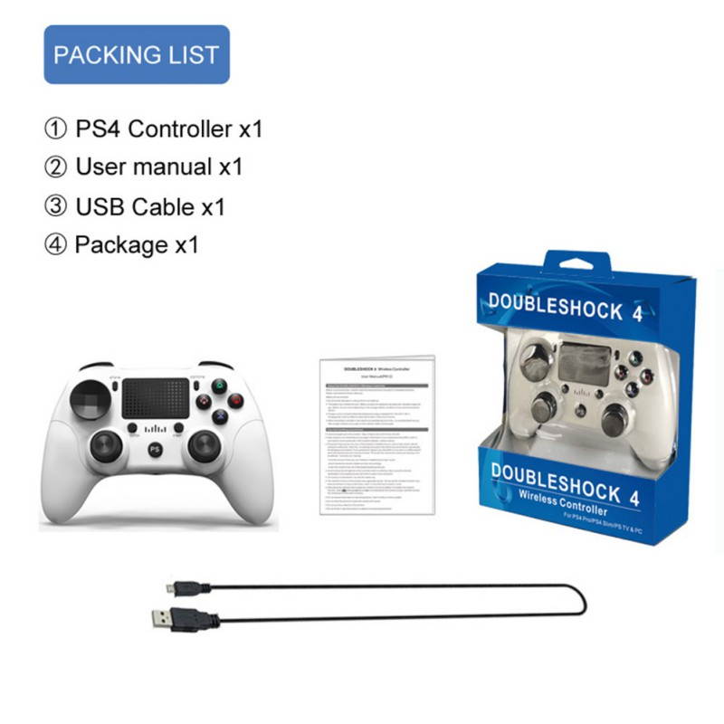 Bluetooth Wireless Game,Dual Vibration Six Axis Integrated,With Gamepad Pressure Panel, For PS4 / Android / PC (White)