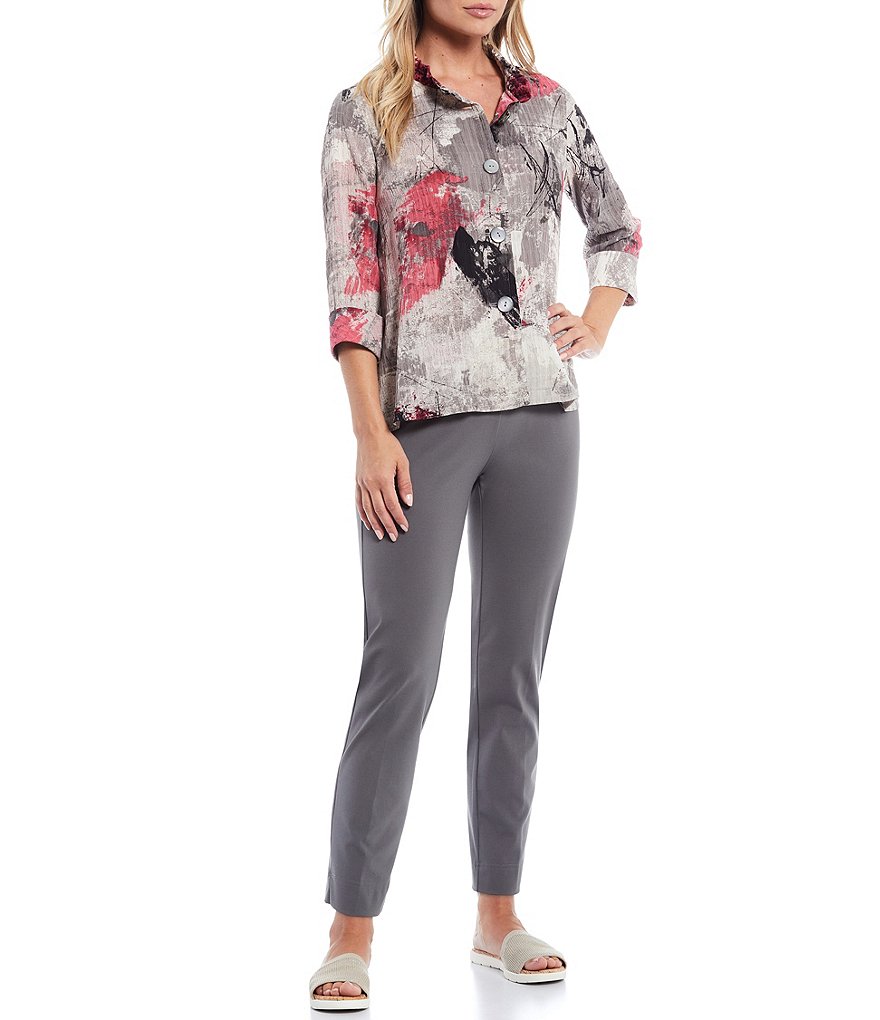 Ali Miles Petite Size Open Mesh Two Button Front 3/4 Sleeve Jacket