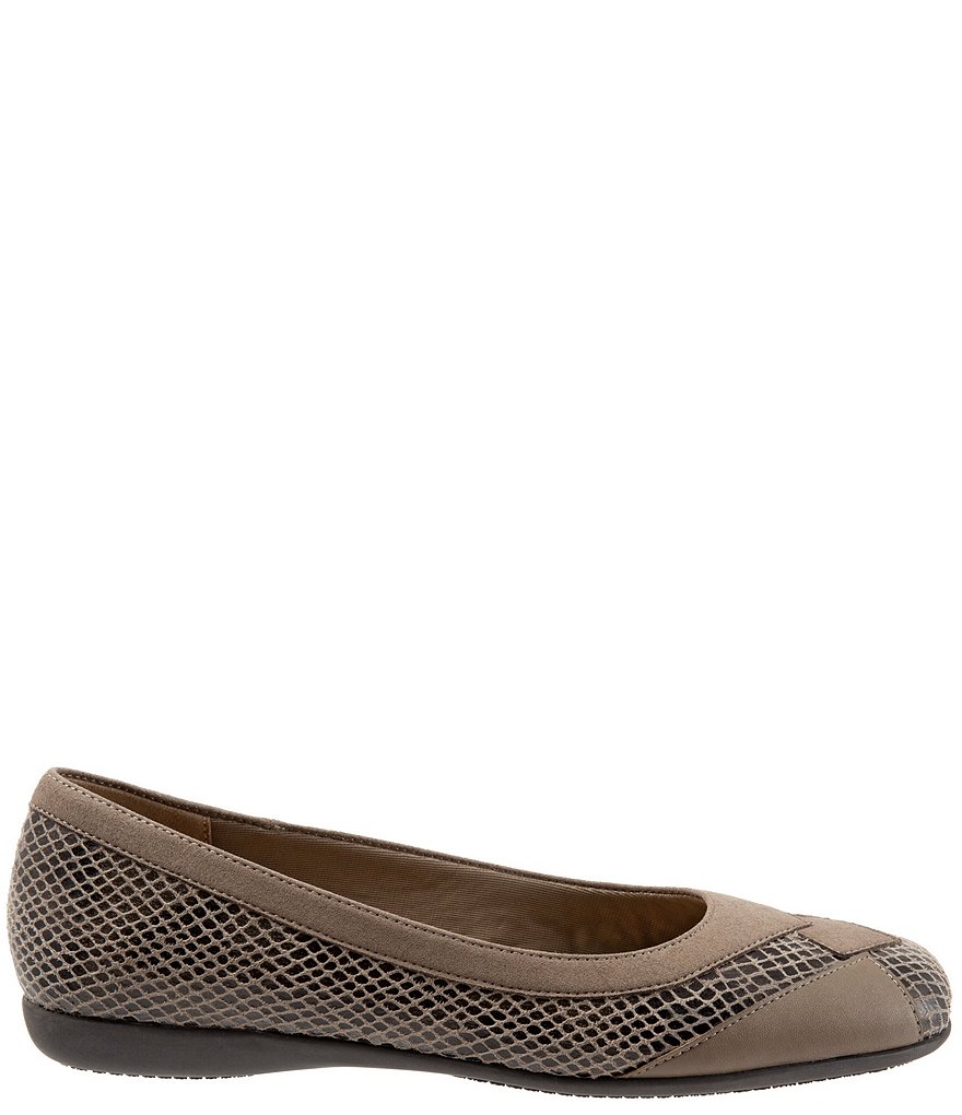 Trotters Sharp Snake Print Suede Ballerina Flats