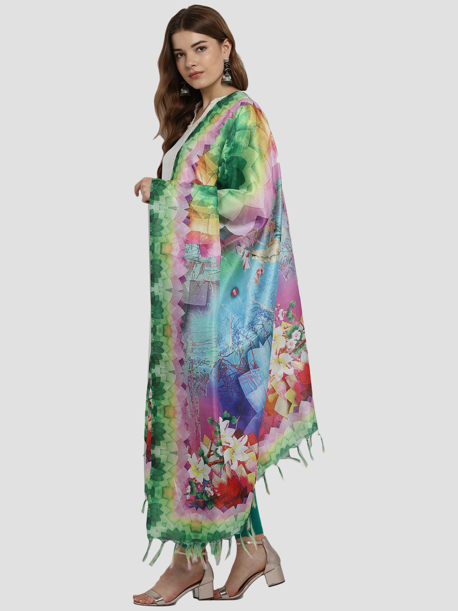 Saree Mall Multicolored Floral Print Dupatta