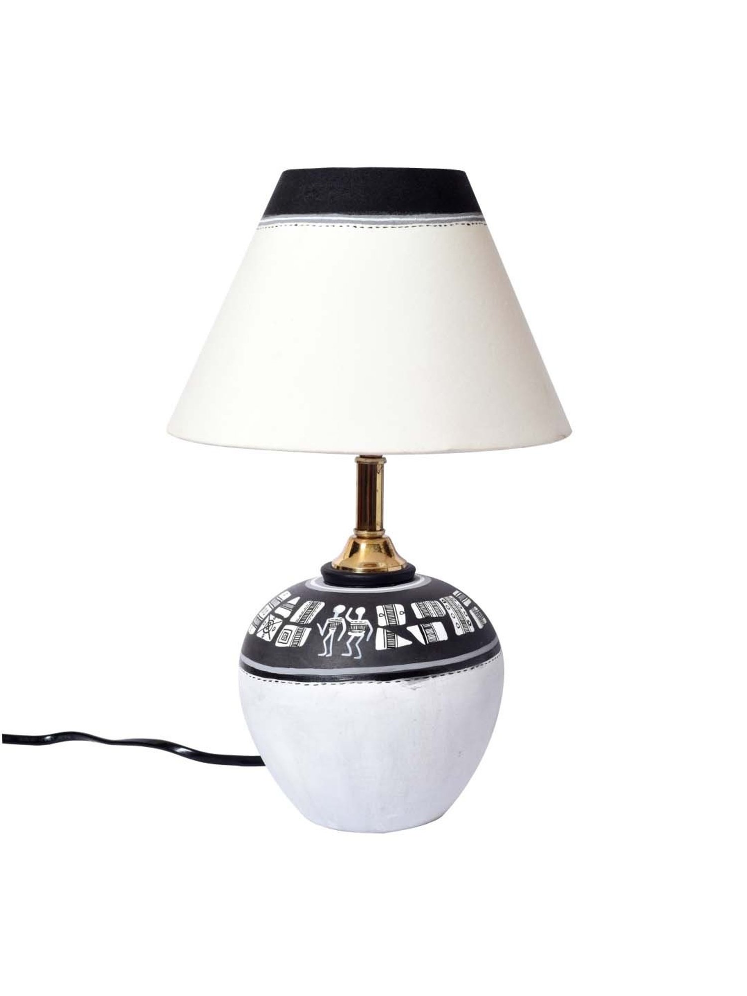 Unravel India White & Black Terracotta Table Lamp - Set of 1